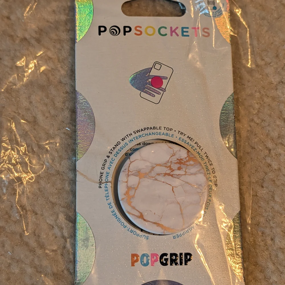Gold lutz white marble popsocket expanding phone pop grip